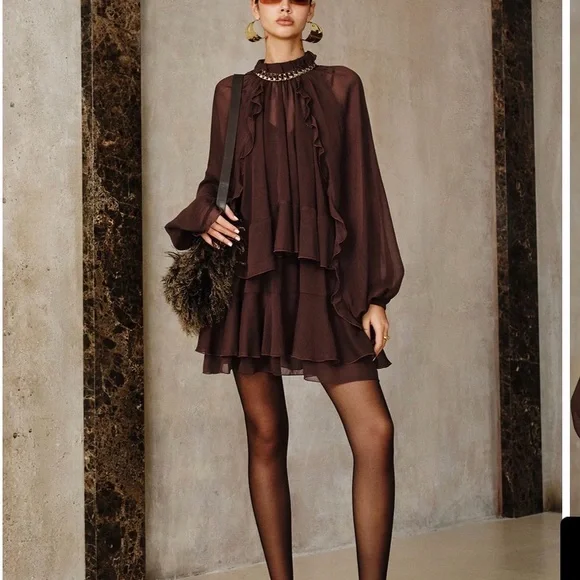 Commense Chocolate Long Sleeve Dress - Picture 2 of 4